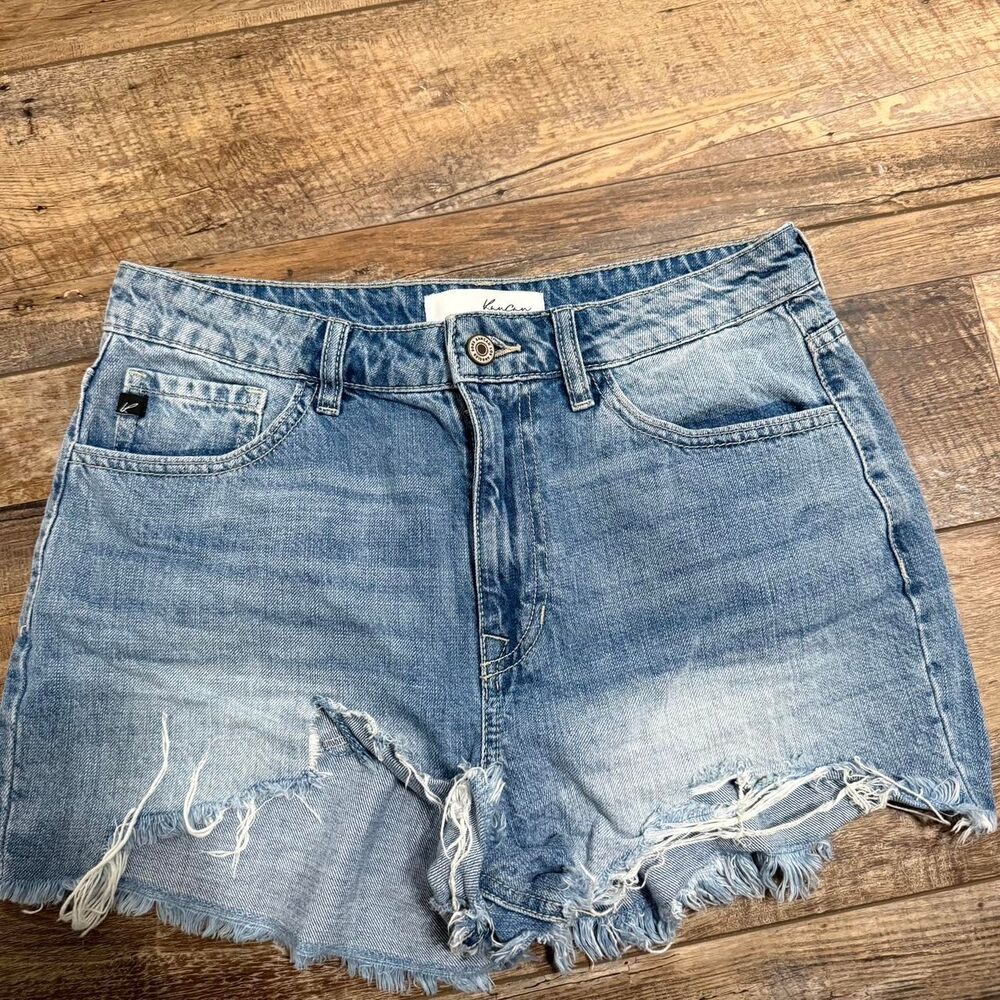 KANCAN High Rise Light Wash Sz 27 Distressed Denim Jeans Women's Blue Shorts